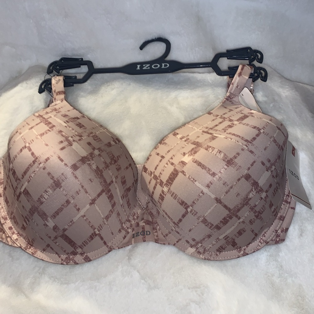 🎄🧑‍🎄 IZOD Pink Champagne Full Figure T-Shirt Geo Pattern Bra NWT 42D